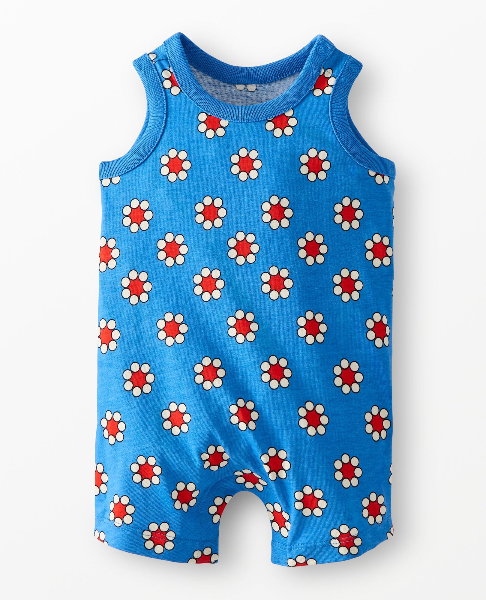 Baby Sleeveless Shortie Romper in Red Flowers on Swedish Sky - main