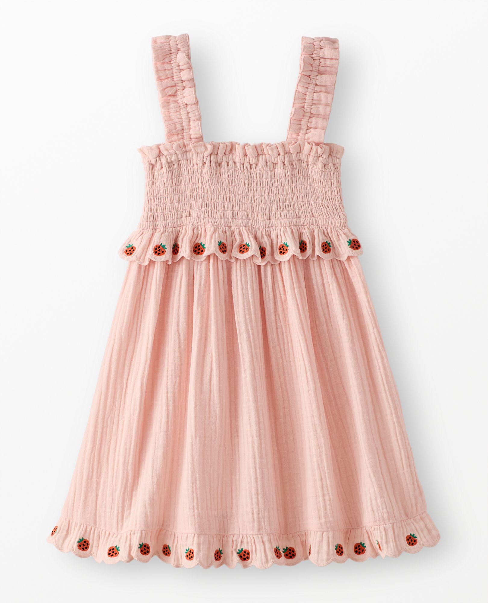 Sleeveless Smocked Muslin Dress in Pink Cream - main