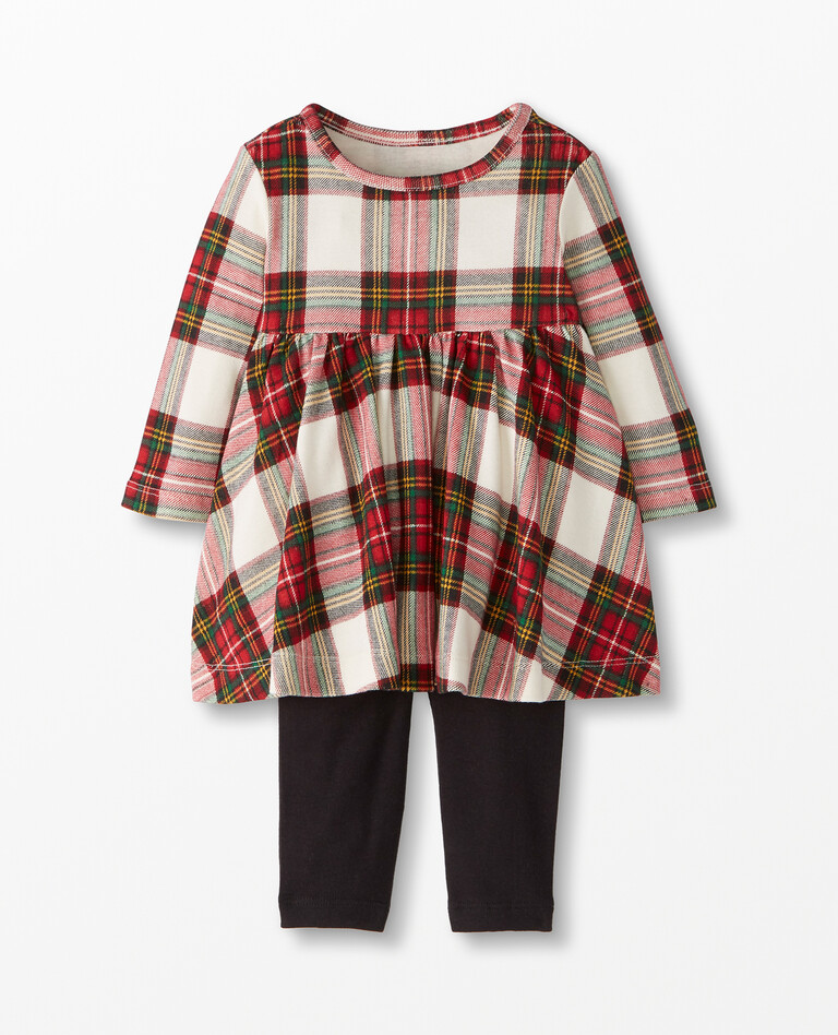 Baby Holiday Dress & Legging Set In Organic Cotton in Family Holiday Plaid - main