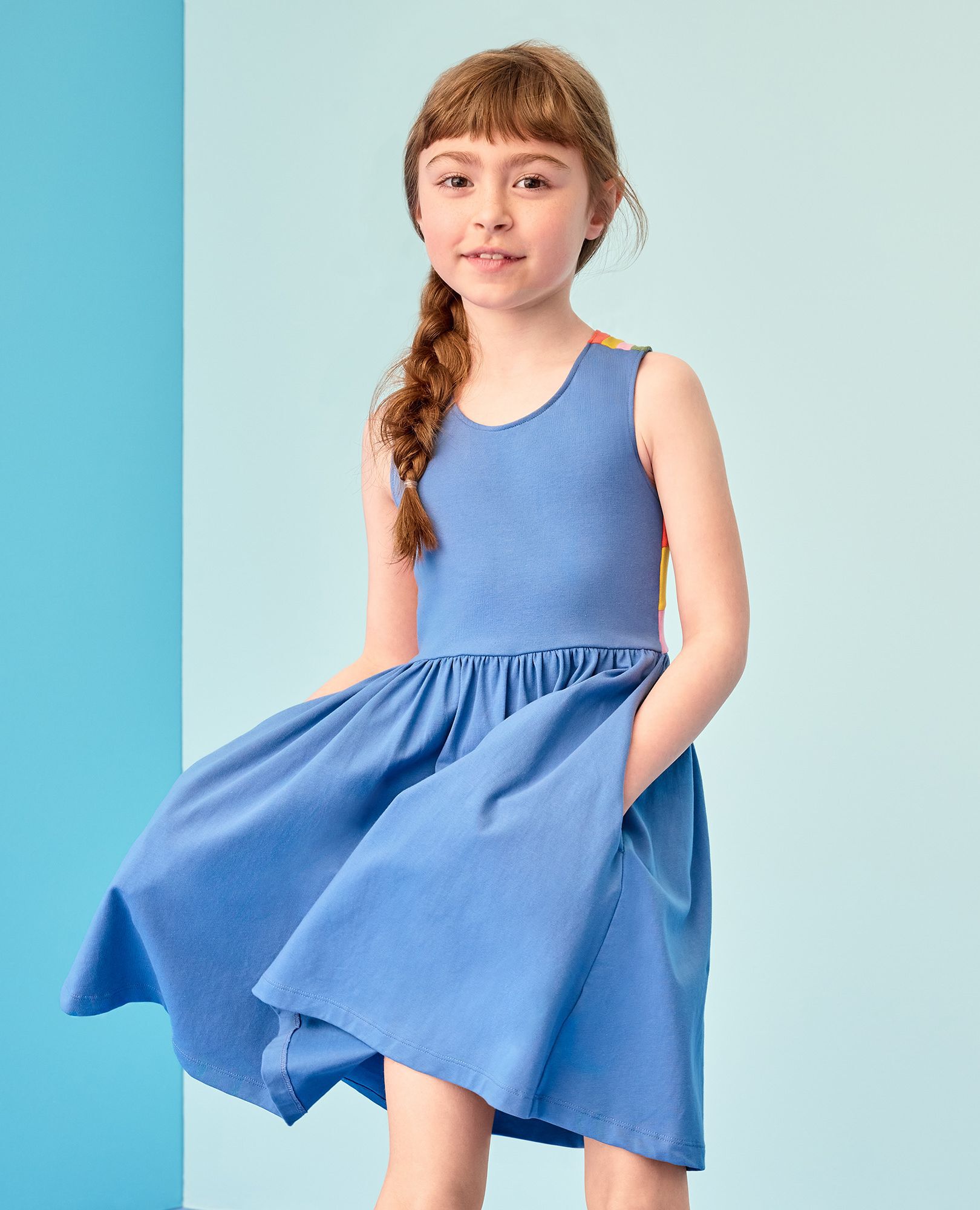 Rainbow Crossback Skater Dress with Pockets in Horizon Blue - main