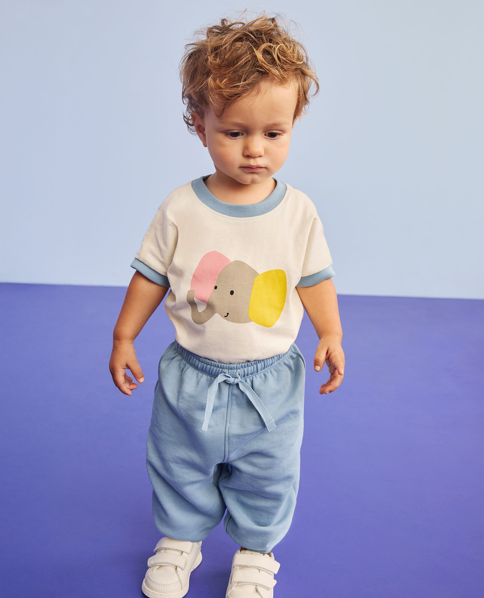 Baby Graphic Bodysuit & French Terry Sweatpants Set in Colorful Elephants - main