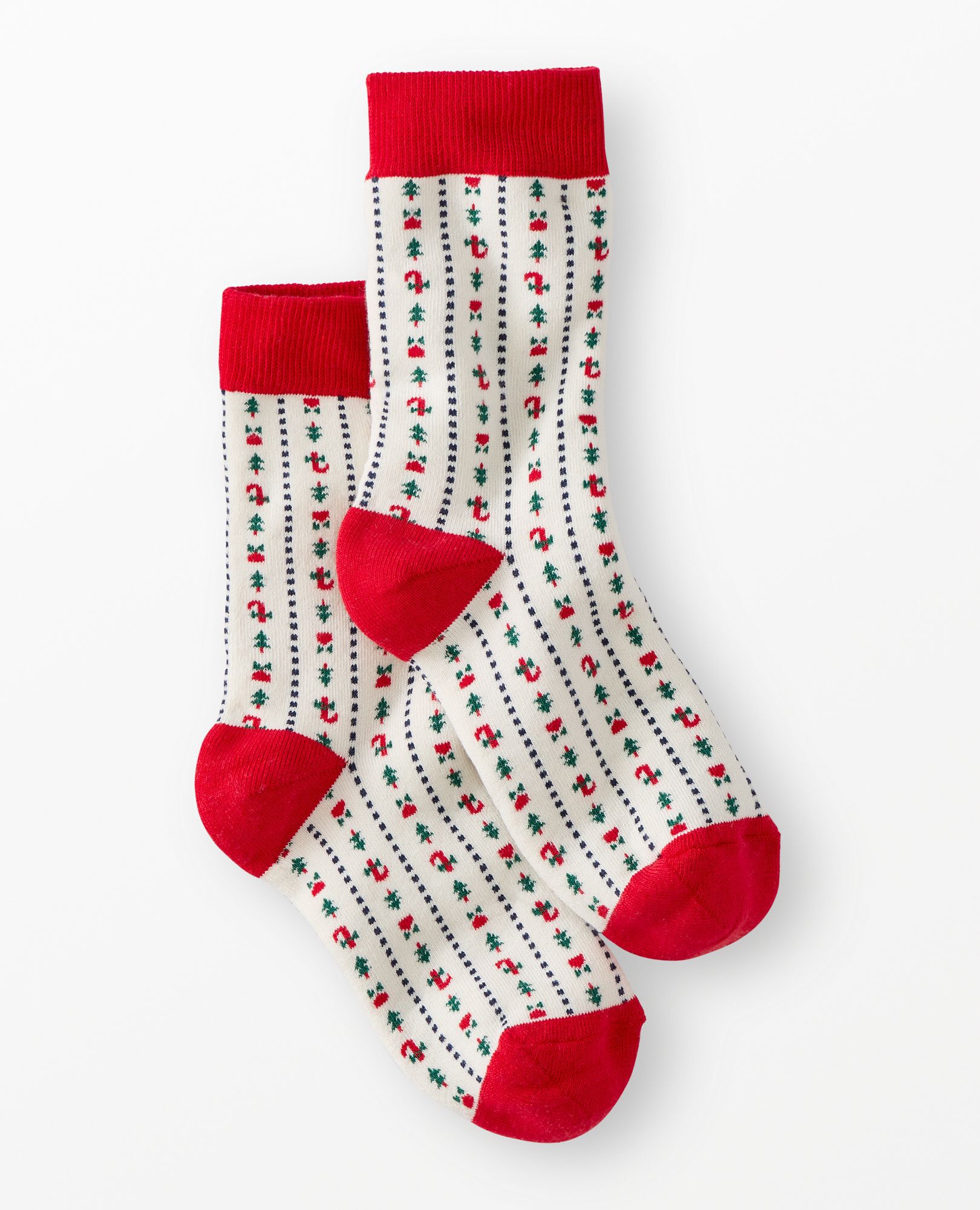 Adult Holiday Crew Socks in Christmas Stripes - main
