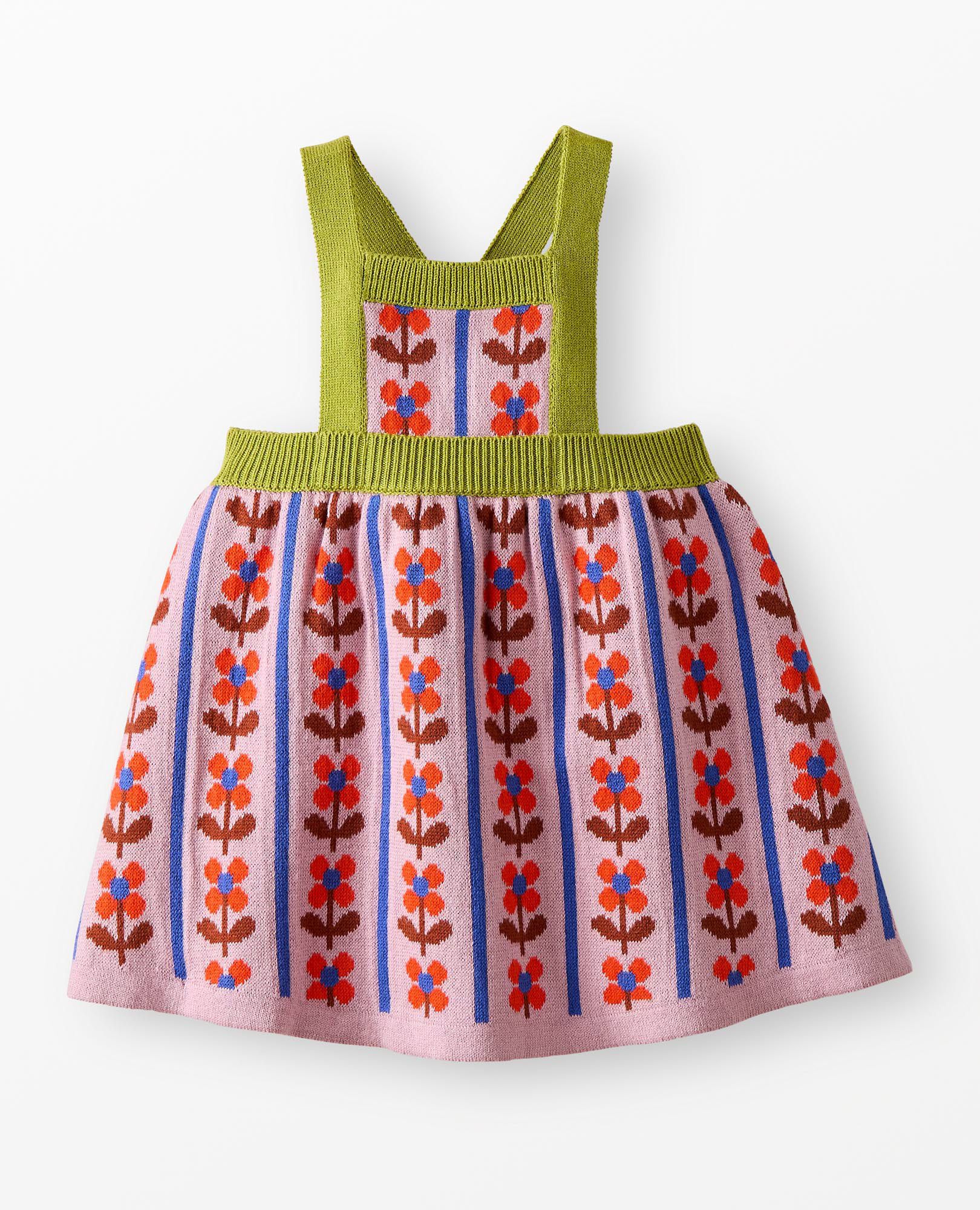 Baby Pinafore Sweater Jumper in Daisy Stripes with Lime Beam - main
