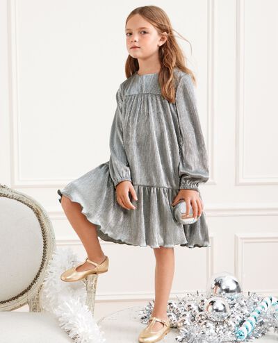 Long Sleeve Metallic Tiered Dress in Green - main
