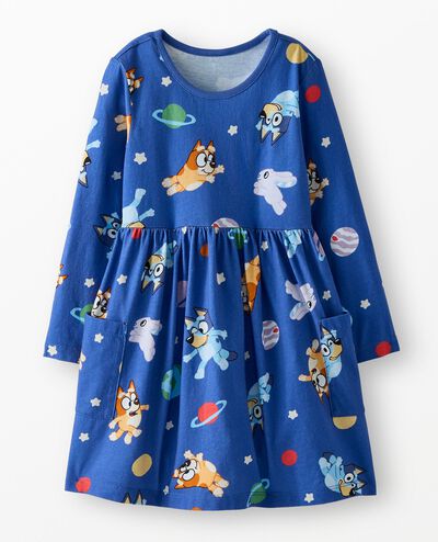 Bluey Long Sleeve Dress with Pockets in Bluey in Space - main