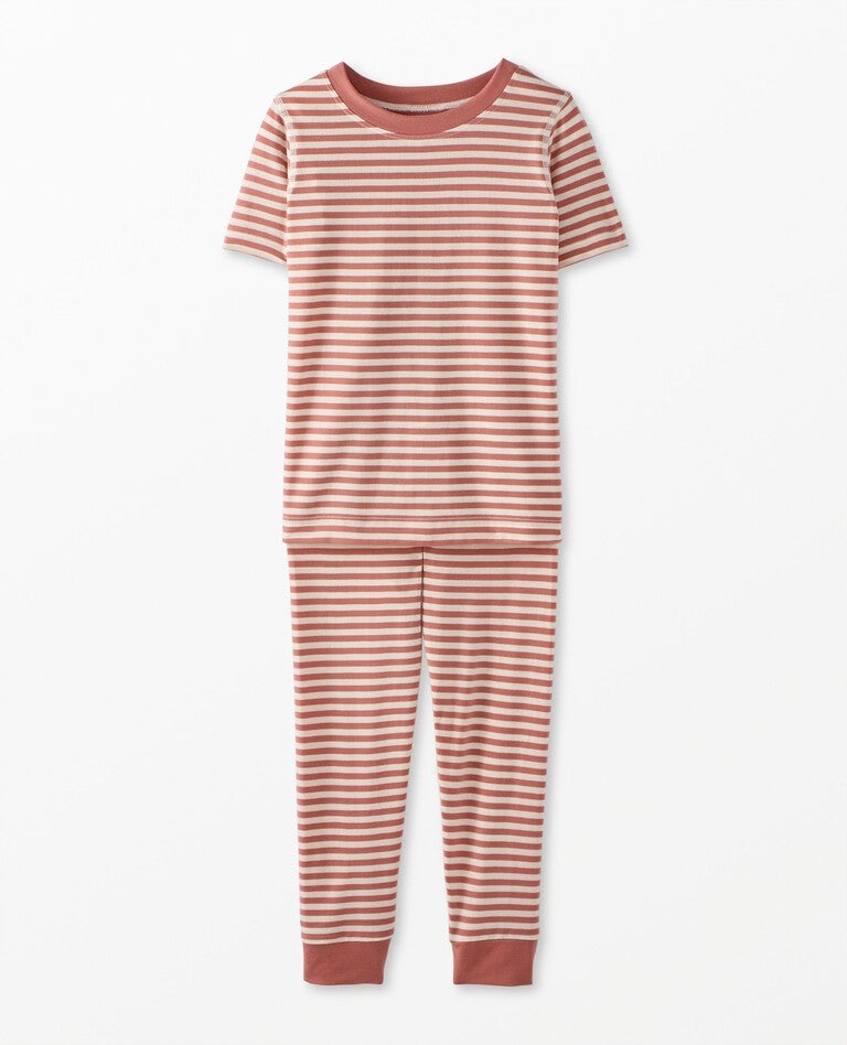 Kids Striped Short Sleeve Pajama Set in HannaSoft™ in Rose Dawn/Ecru - main