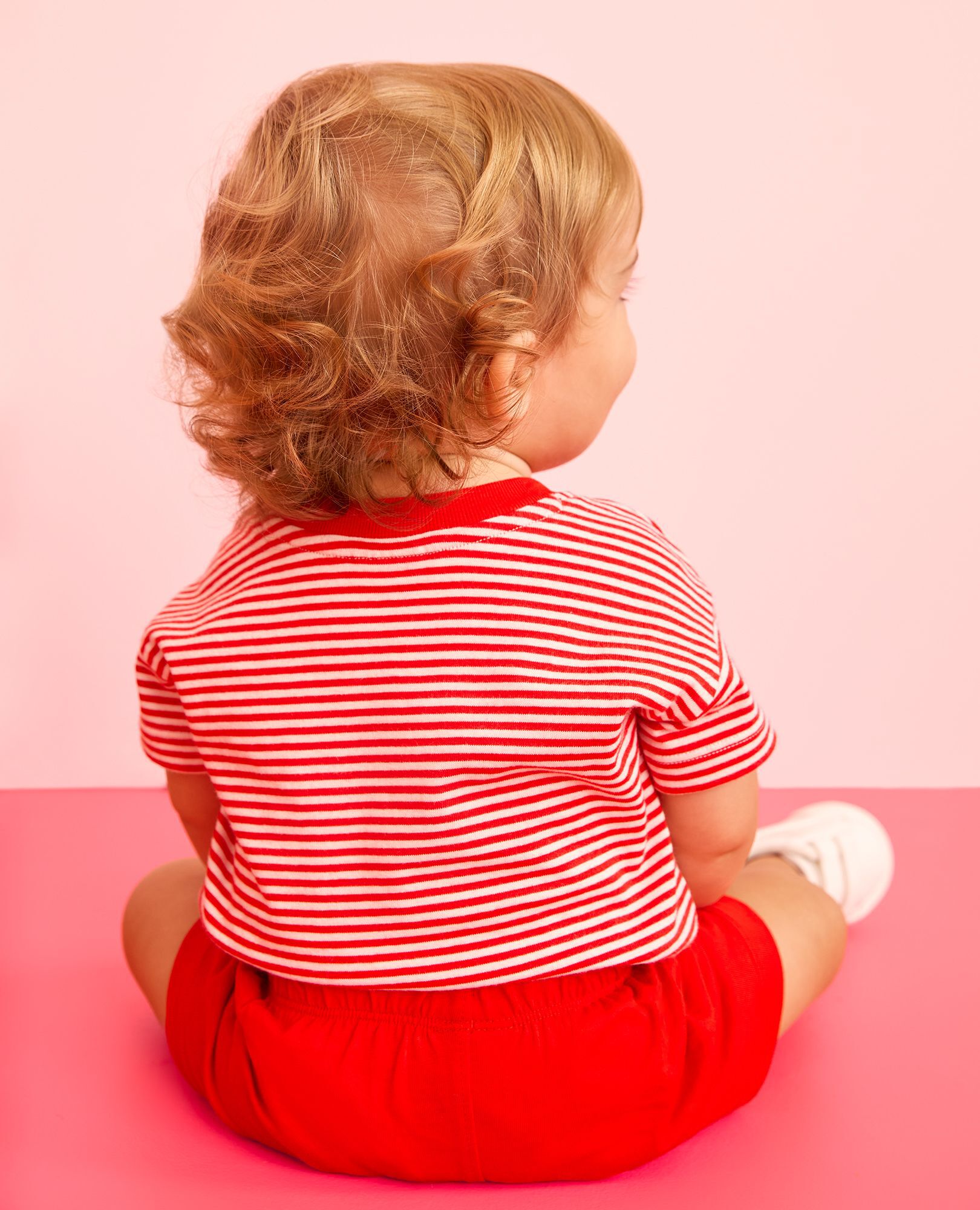 Baby Striped T-Shirt & Shorts Set in Tangy Red/Ecru - main