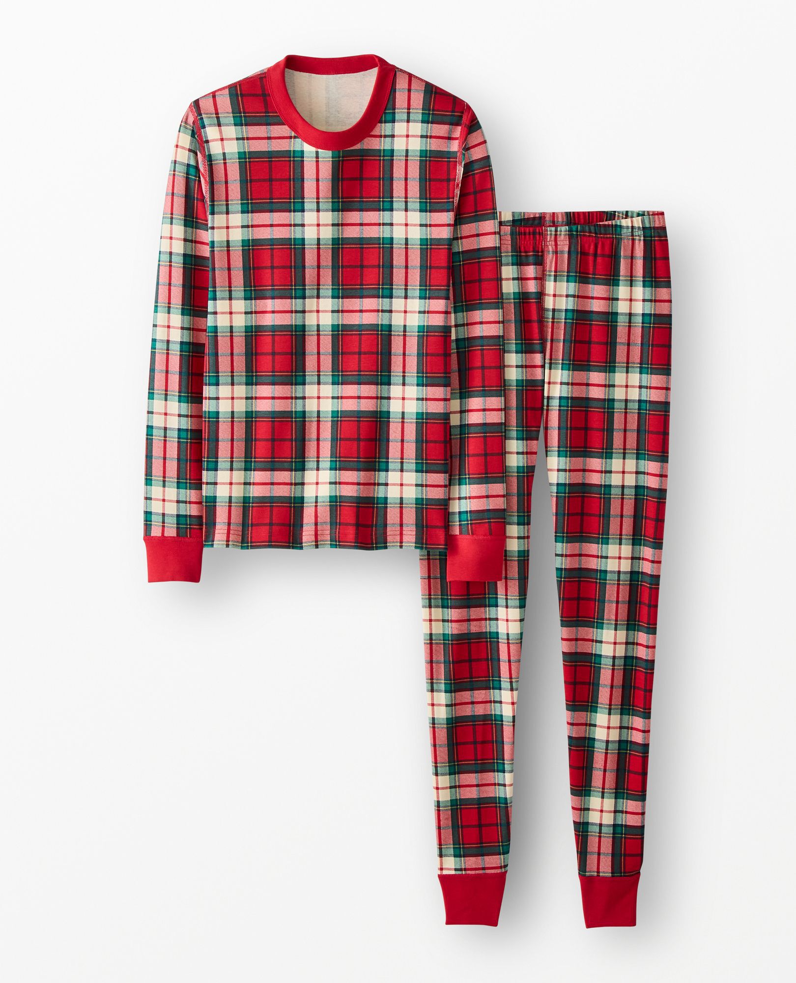 Adult Holiday Long John Pajama Set in Red Holiday Plaid - main