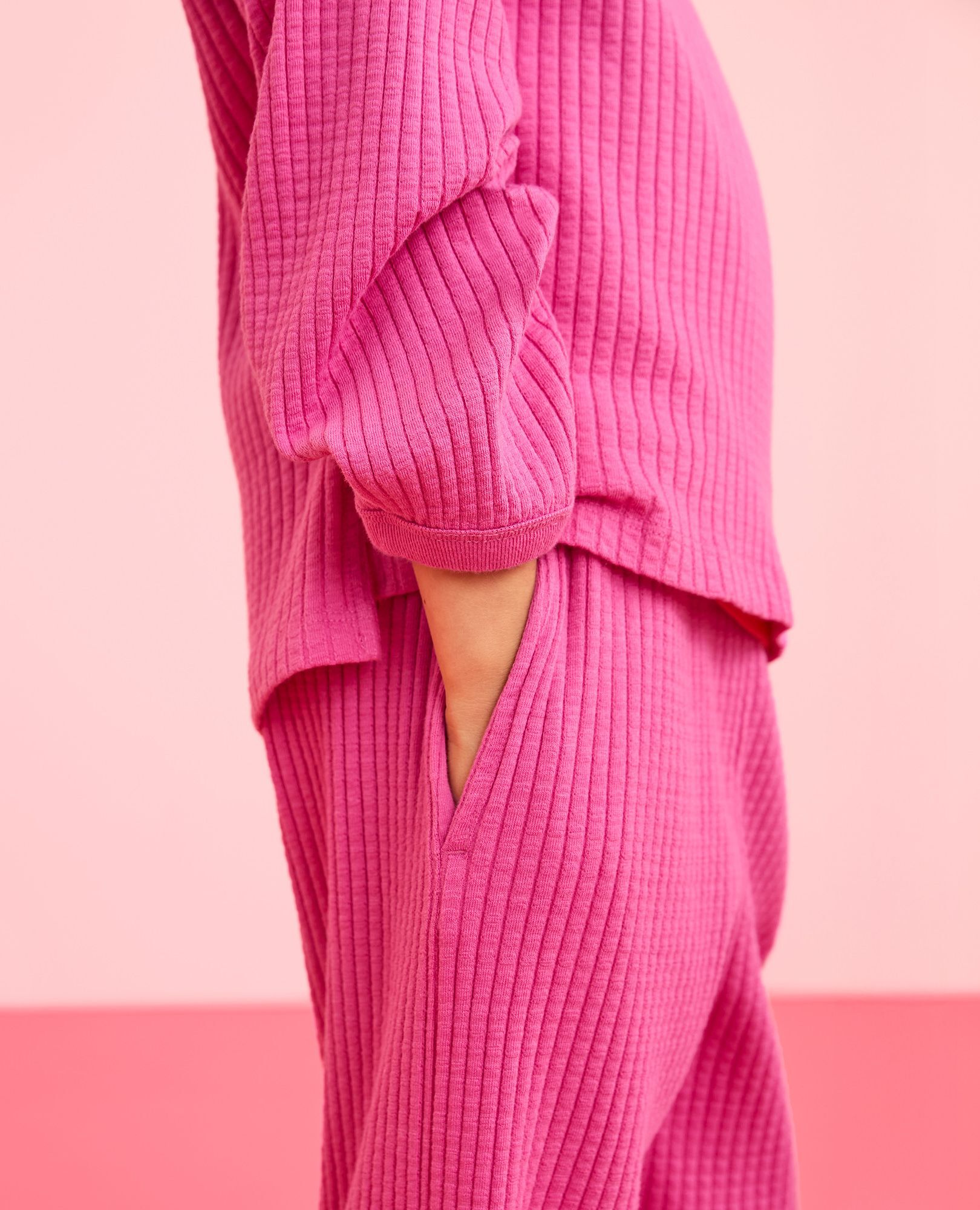 Ribbed Long Sleeve Top & Flare Pants Set in Phlox Pink - main