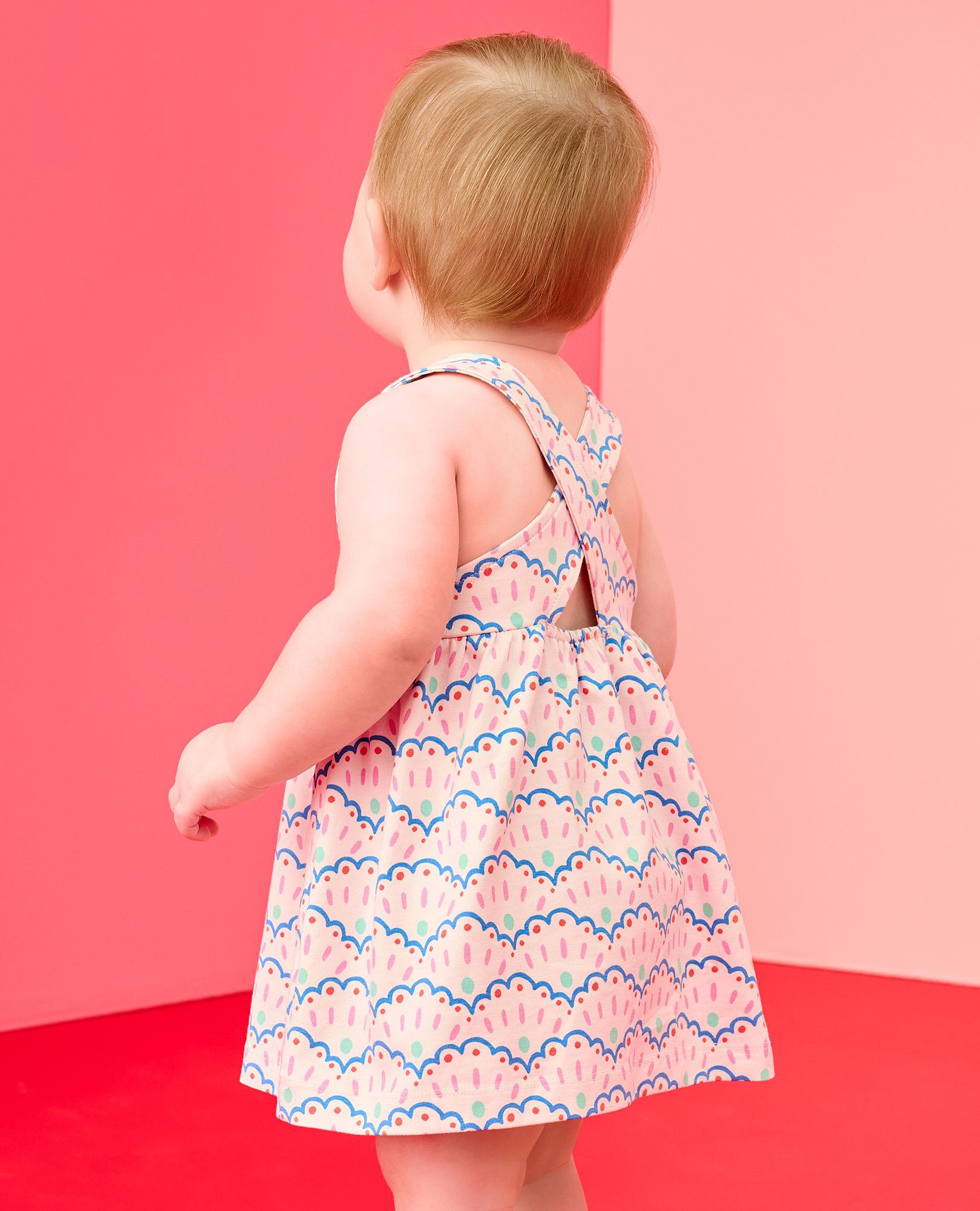 Baby Crossback Dress & Bloomers Set in Scalloped Stripes - main