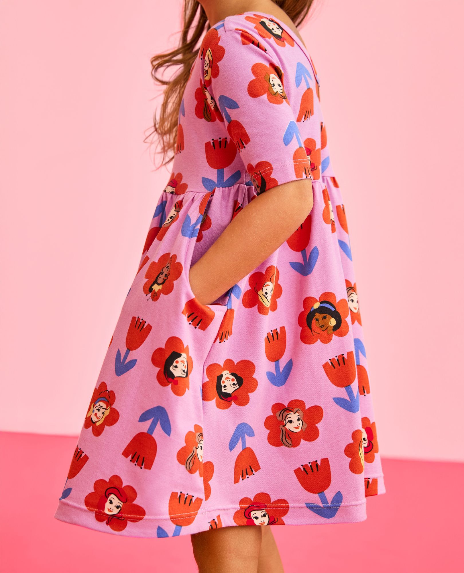 Disney Princess Skater Dress with Pockets in Princess Bold Floral Pink - main