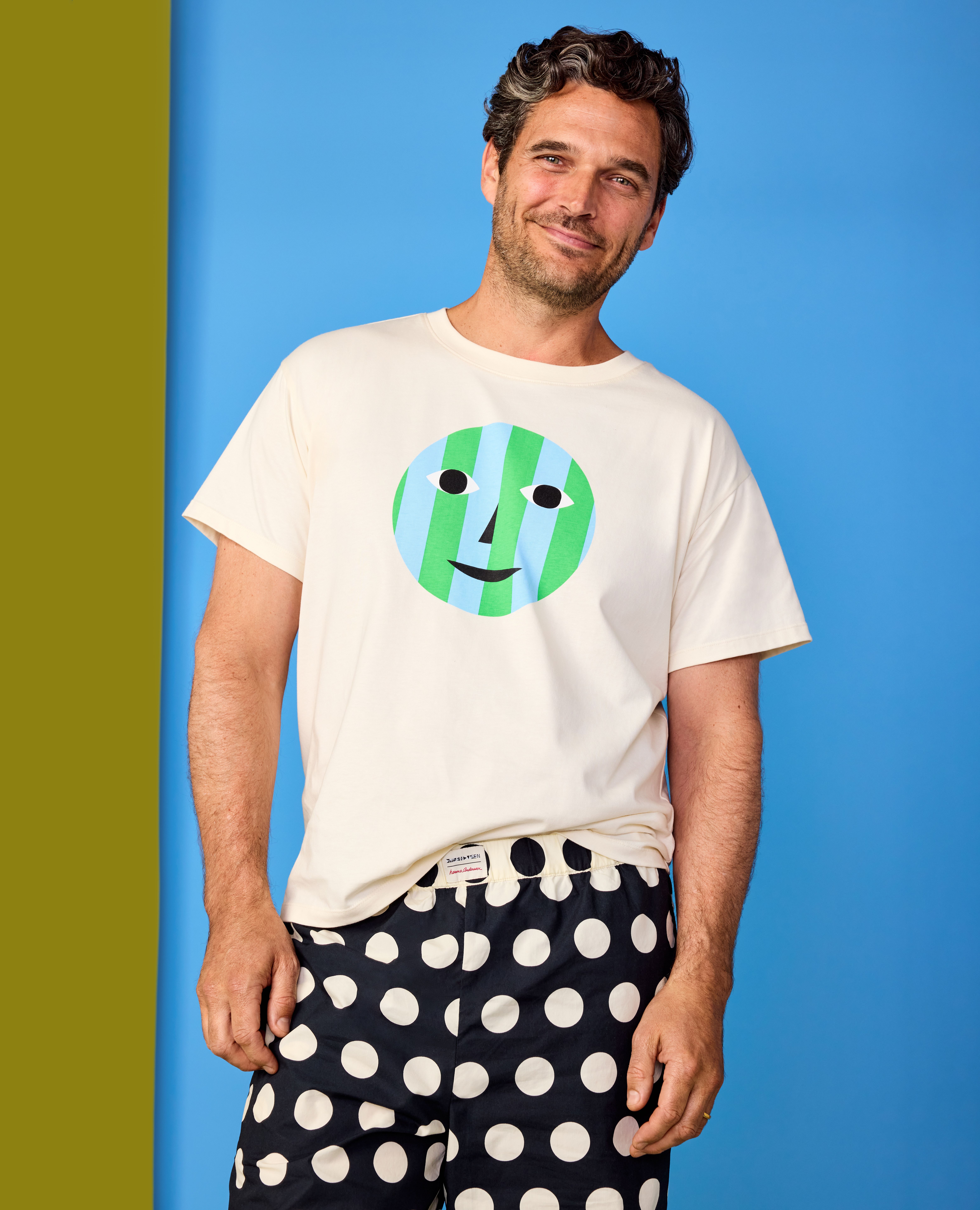 Adult Dusen Dusen Poplin Pajama Pants in Sweet Corn/Caviar Dots - main
