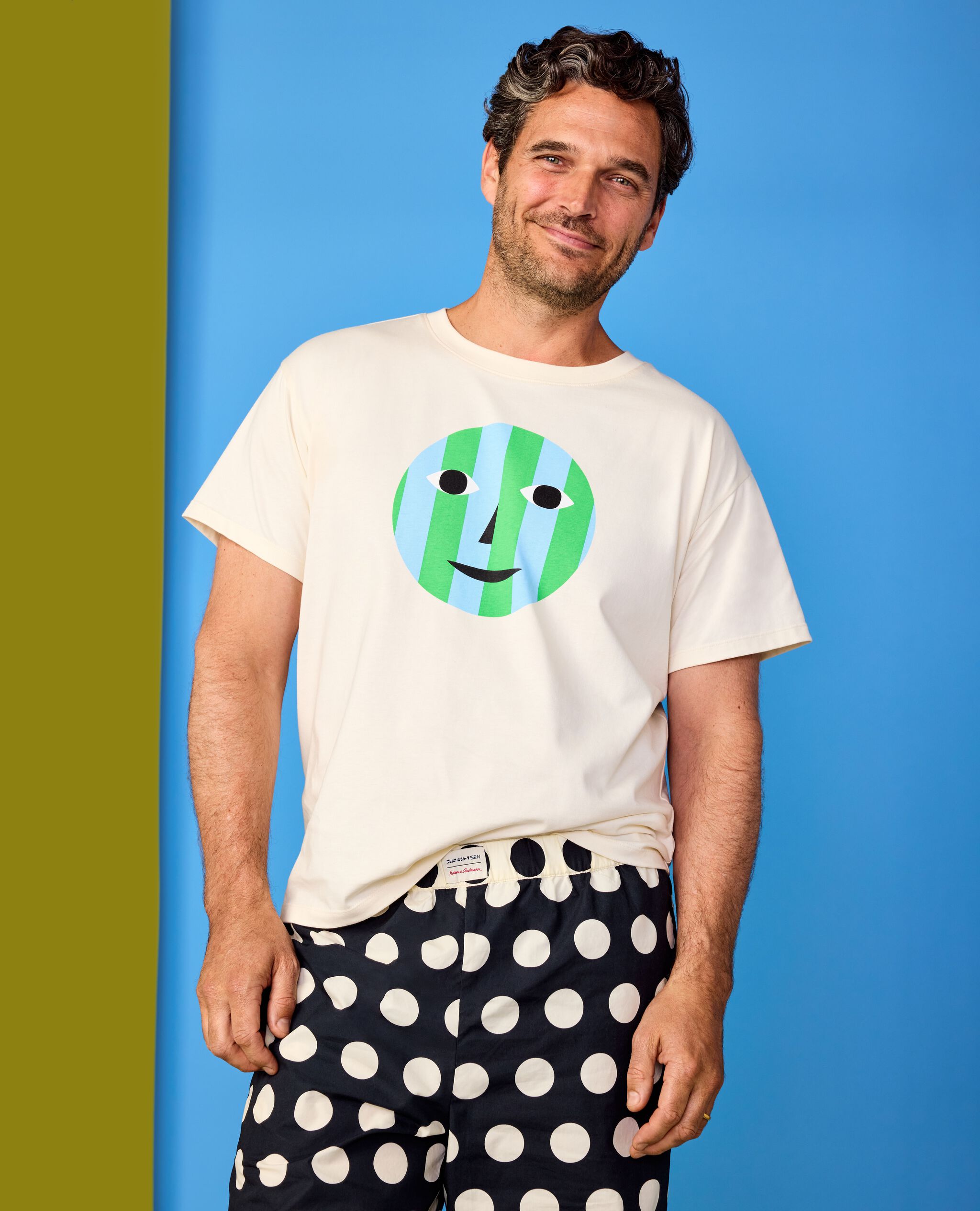 Adult Dusen Dusen Poplin Pajama Pants in Sweet Corn/Caviar Dots - main