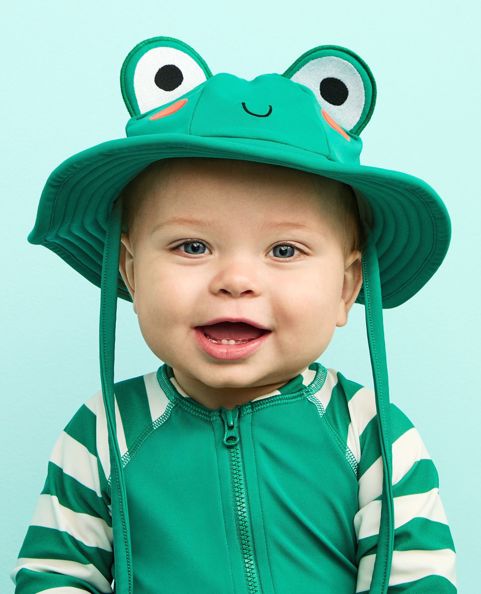 Baby Rashguard & Novelty Swim Hat Set in Frog Set - main