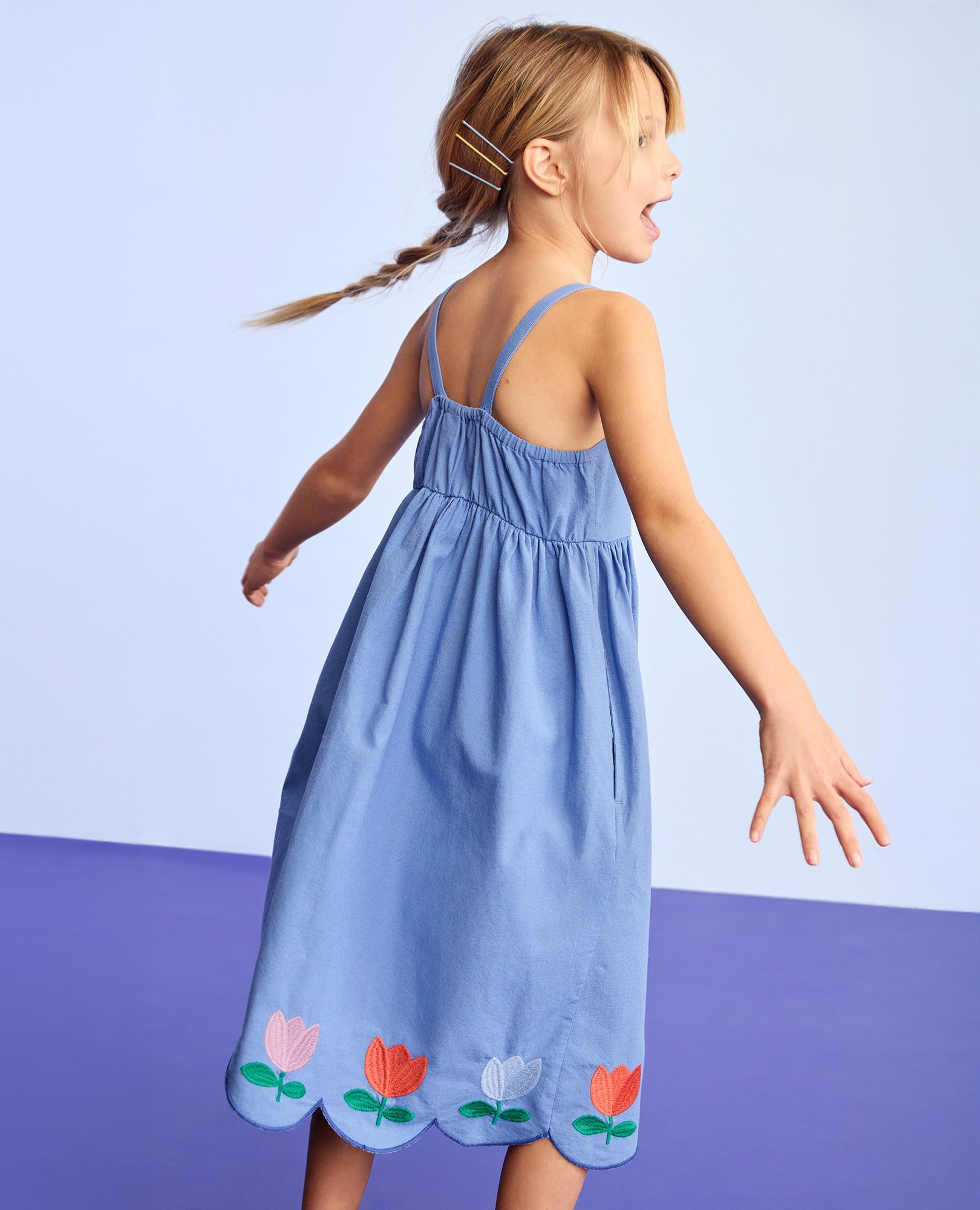 Sleeveless Linen Tulip Midi Dress with Pockets in Horizon Blue - main