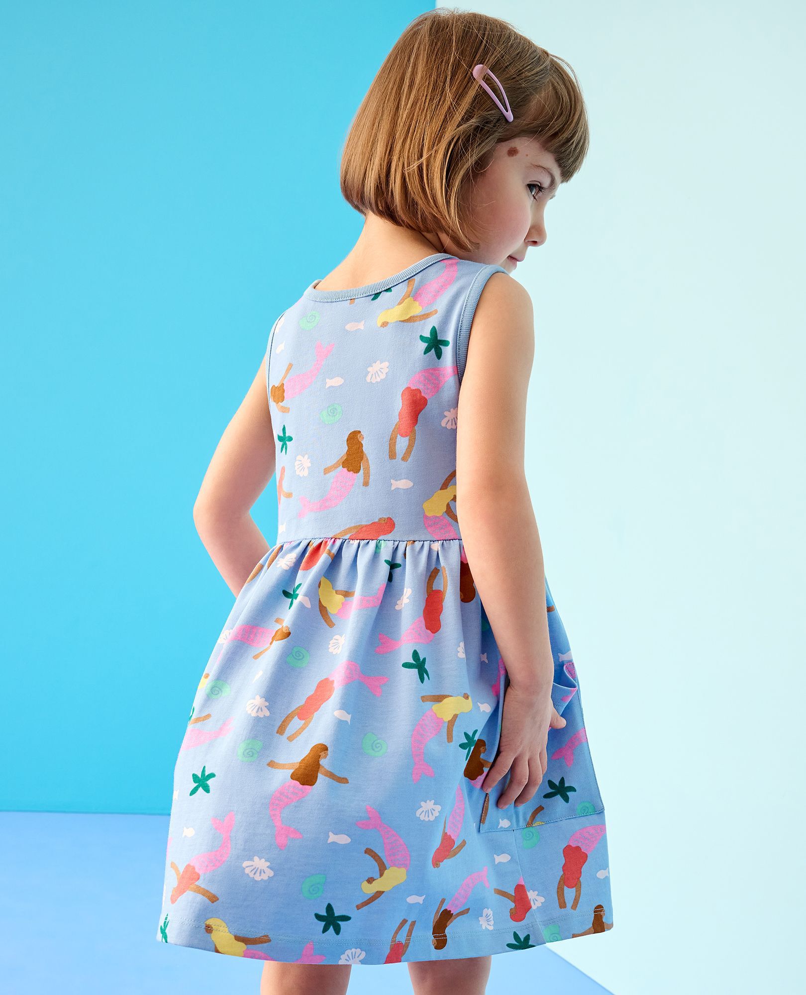 Sleeveless Playground Dress with Pockets in Floral Mermaids on Picnic Sky - main