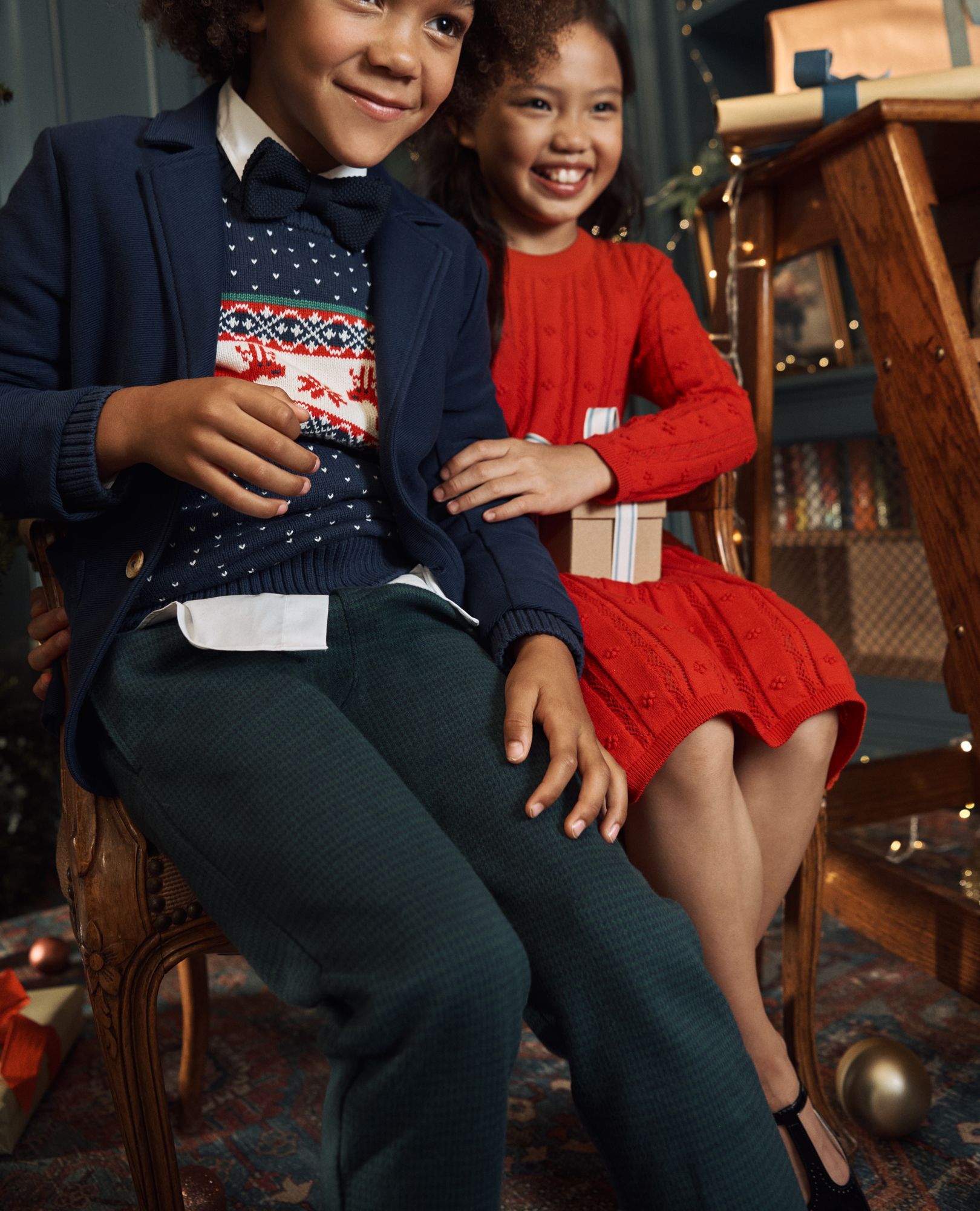 Pull-On Easy Jacquard Pants in Blue/Green Gingham - main