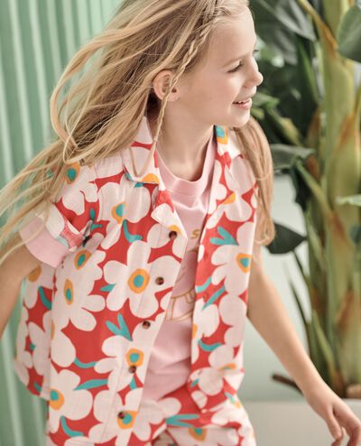 Poplin Button Up Shirt in Bold Poppy on Coral - main