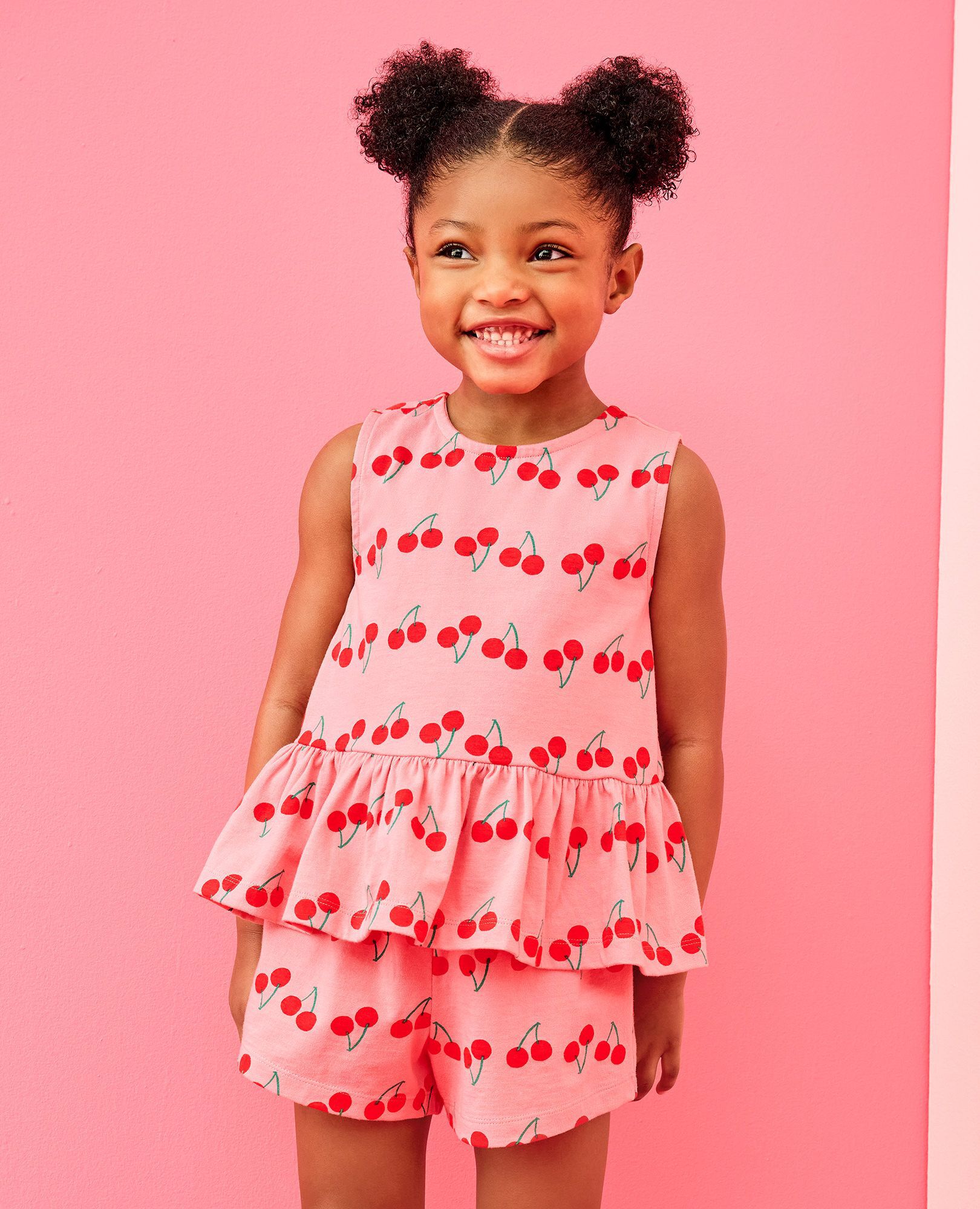 Sleeveless Peplum Top & Shorts Set in Summer Cherries - main