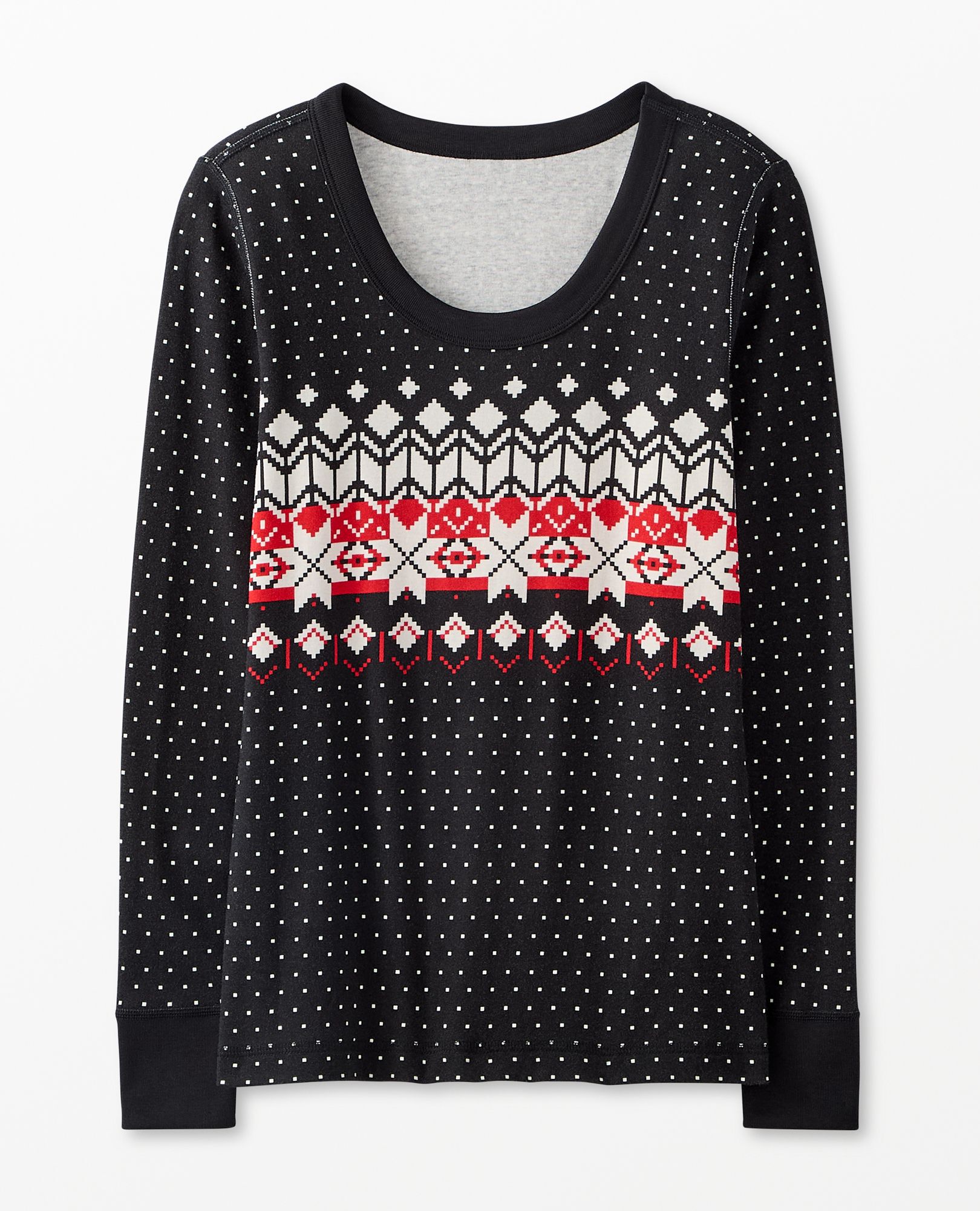 Women's Holiday Long John Pajama Top in Black Fairisle - main