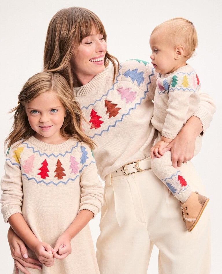 Adult Holiday Fair Isle Sweater in Festive Forest on Oat Heather - main