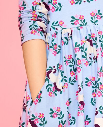 Long Sleeve Ruffle Skater Dress with Pockets in Magical Unicorn on Powder Blue - main