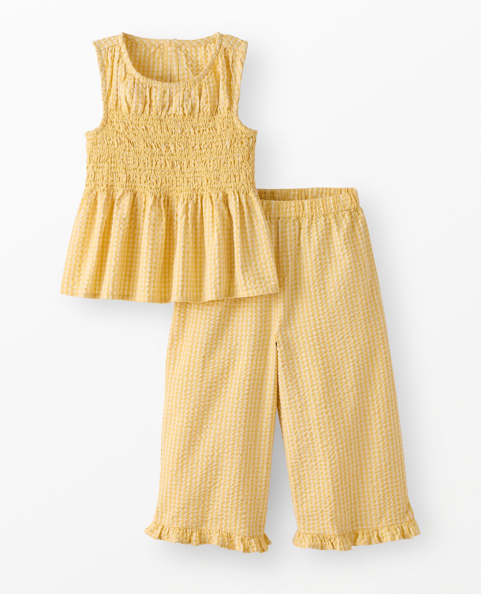 Sleeveless Seersucker Top & Wide Leg Pants Set in Yellow Gingham - main
