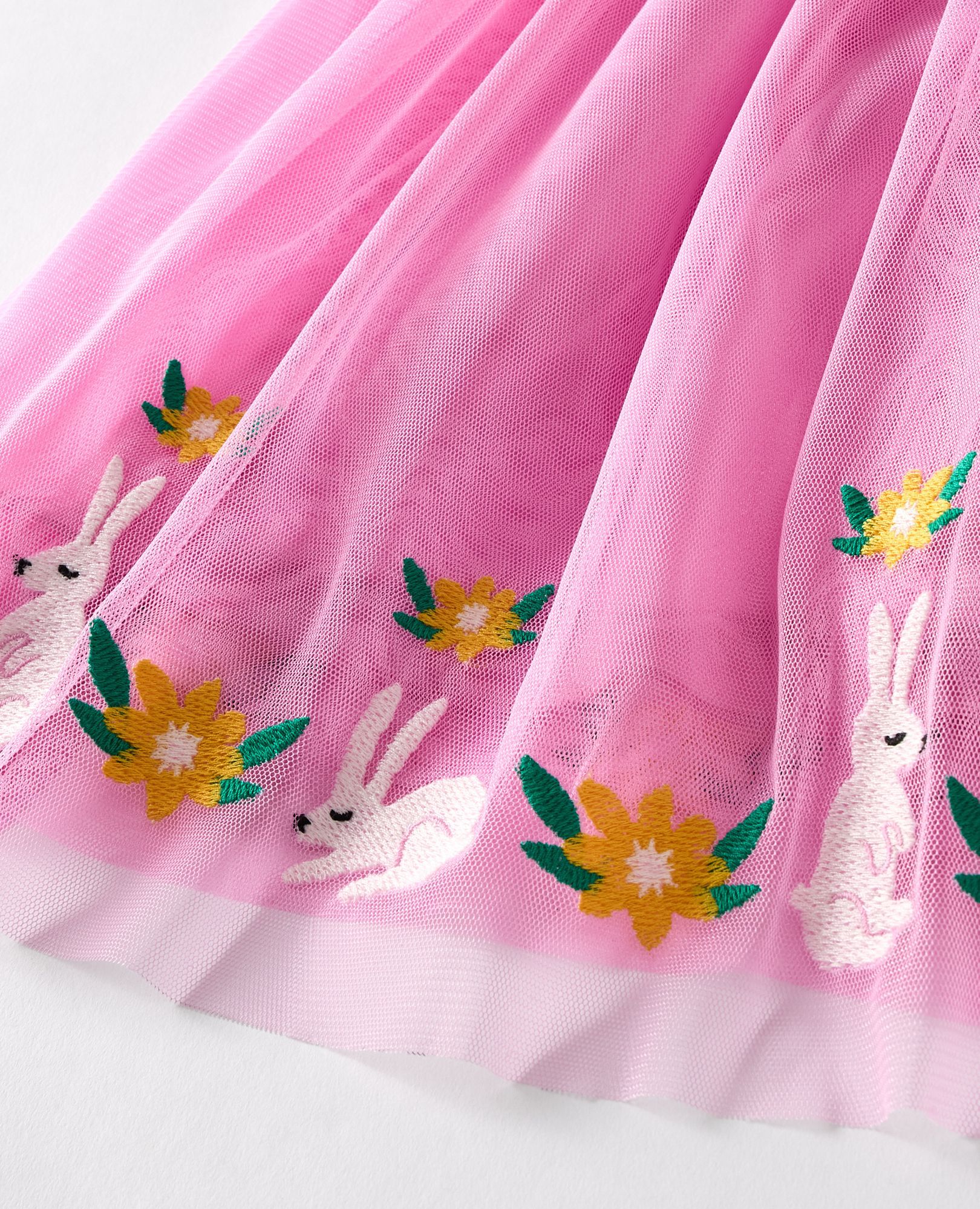 Tulle Embroidered Skater Dress in Springtime Bunnies on Pink - main