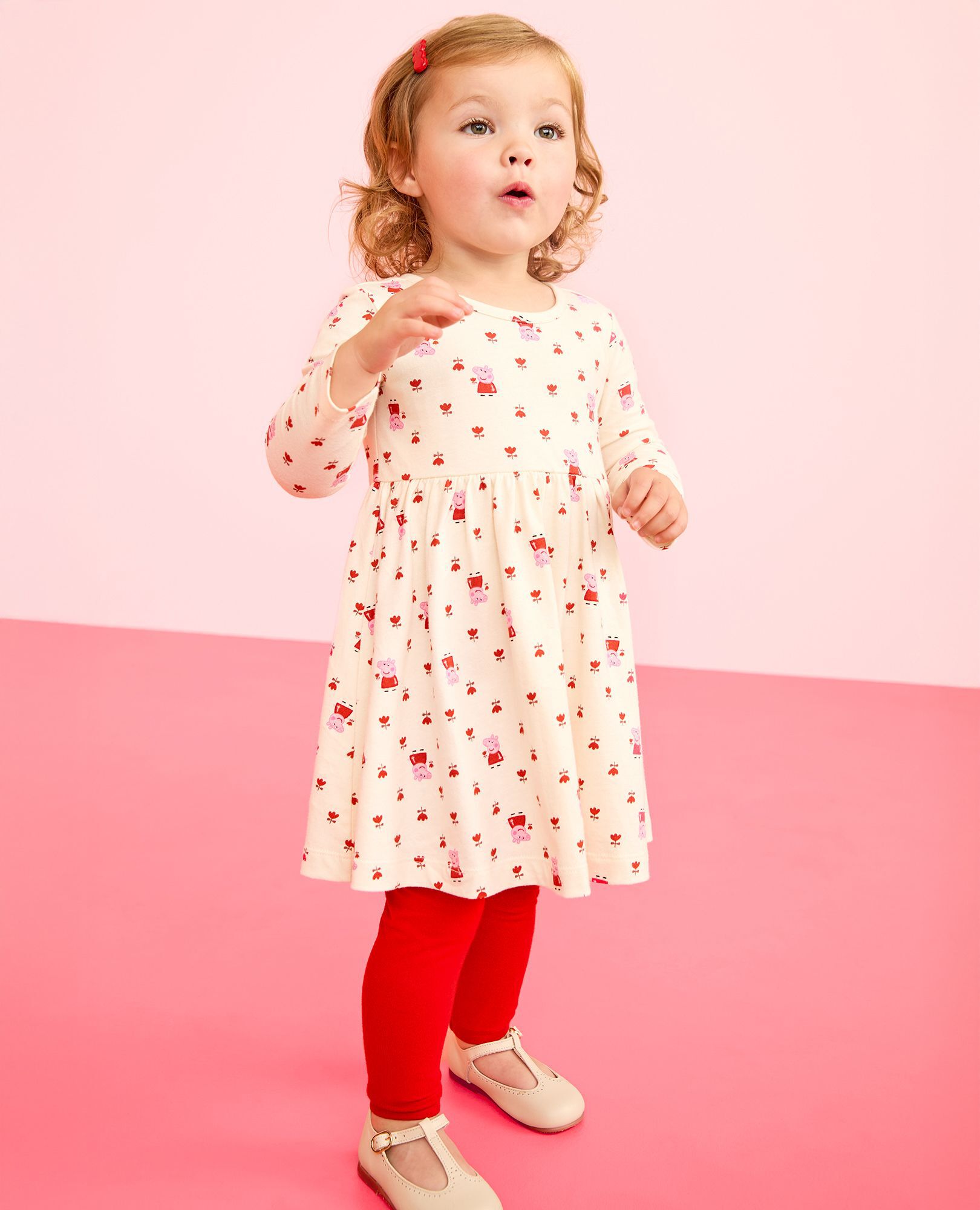 Peppa Pig Long Sleeve Dress & Leggings Set in Peppa Pig Small Tulips on Ecru - main