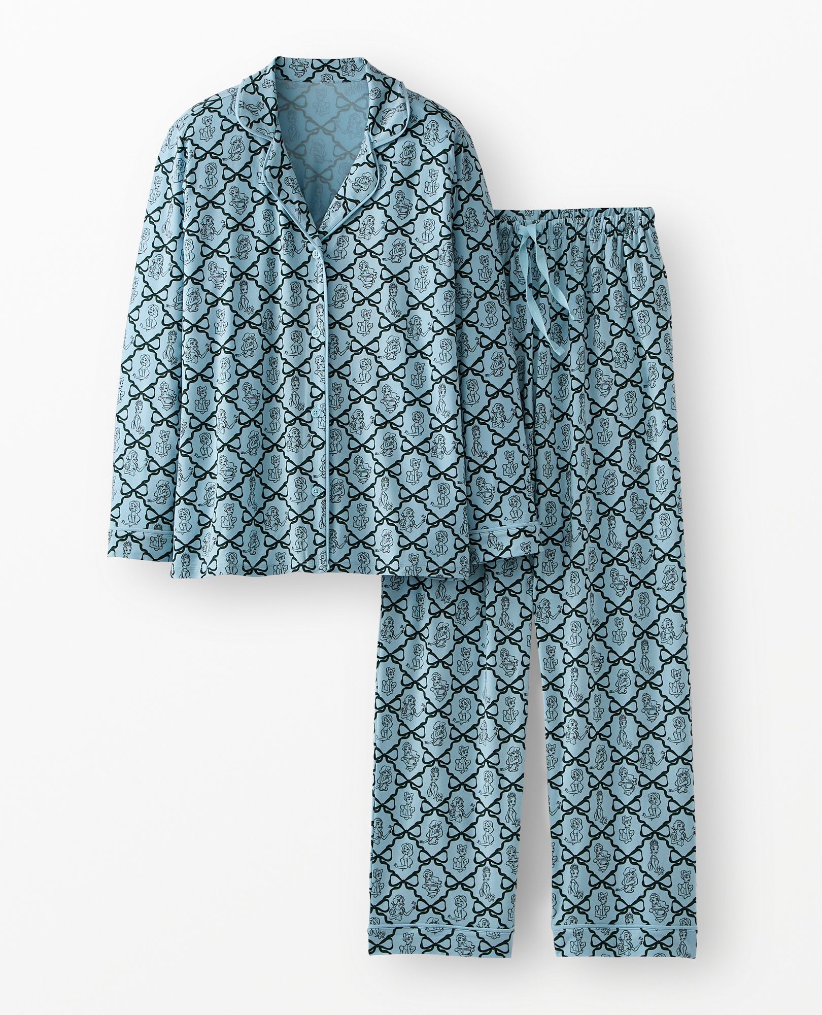 Women's Disney Princess Holiday Long Sleeve HannaSoft™ Pajama Set in Princess Bows - Blue - main