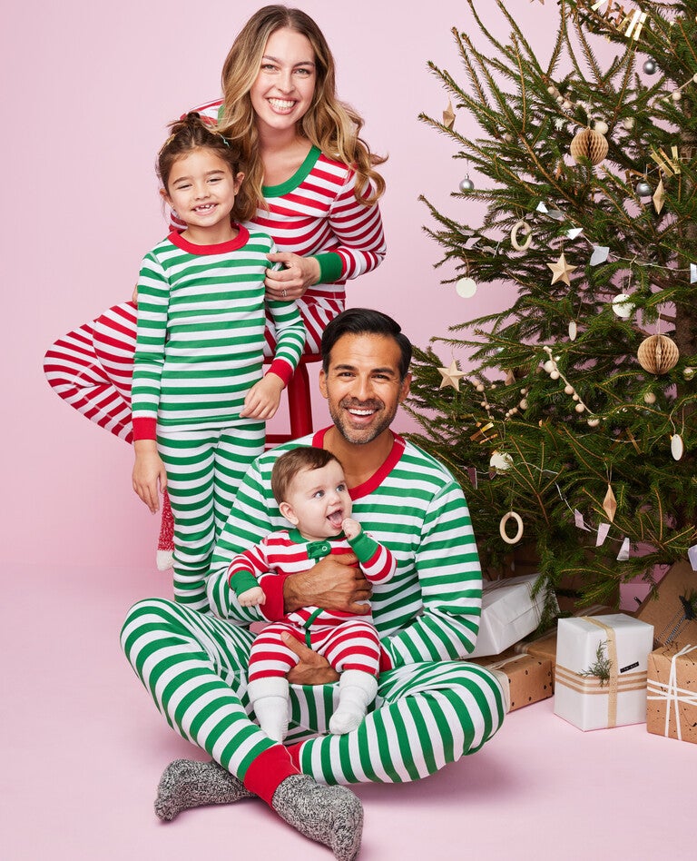 Holiday Green Stripe Matching Family Pajamas in  - main