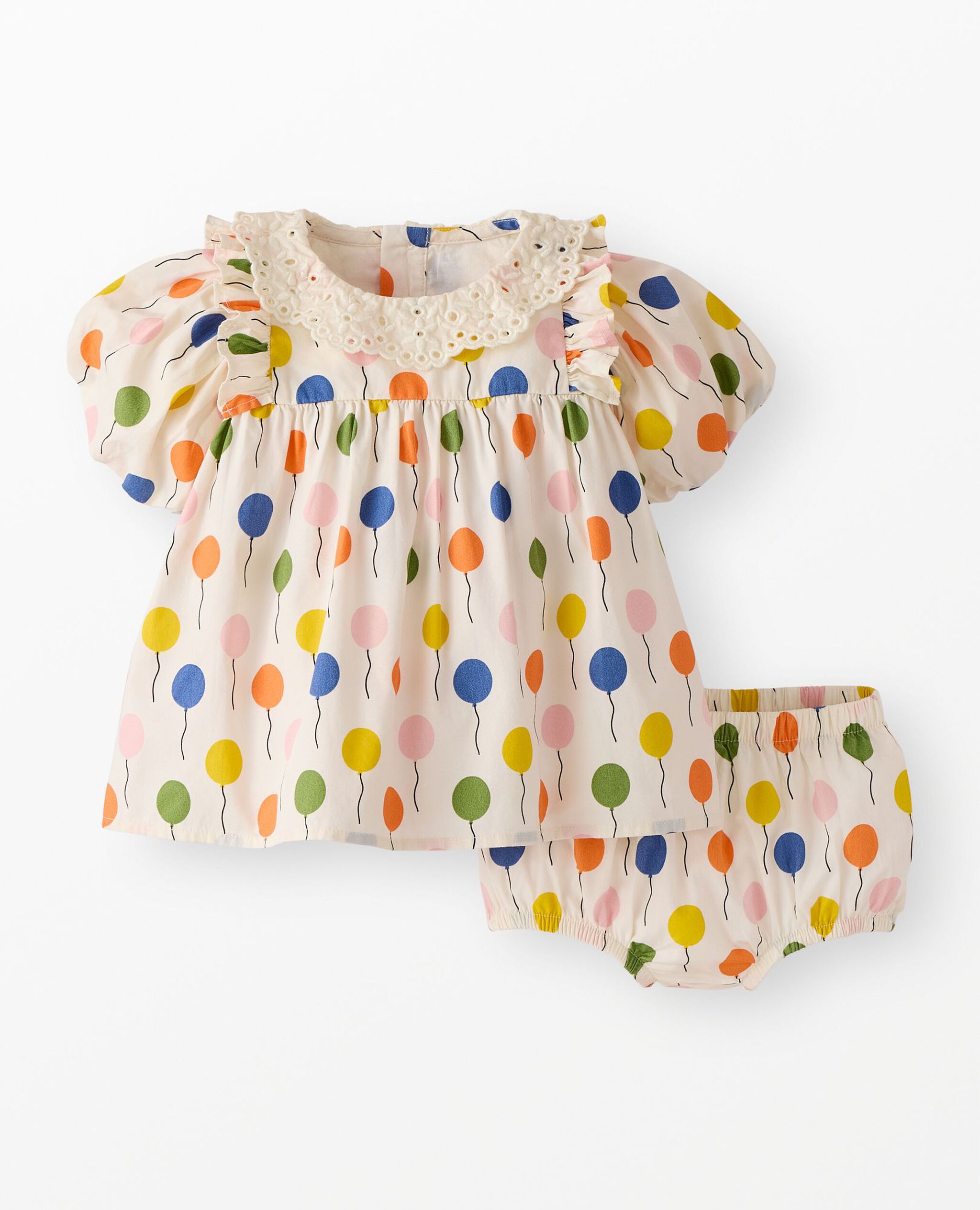 Baby Balloon Sleeve Poplin Dress & Bloomers Set in Happy Balloons - main