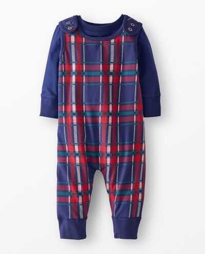 Baby Long Sleeve T-Shirt & Overalls Set in Navy Plaid - main