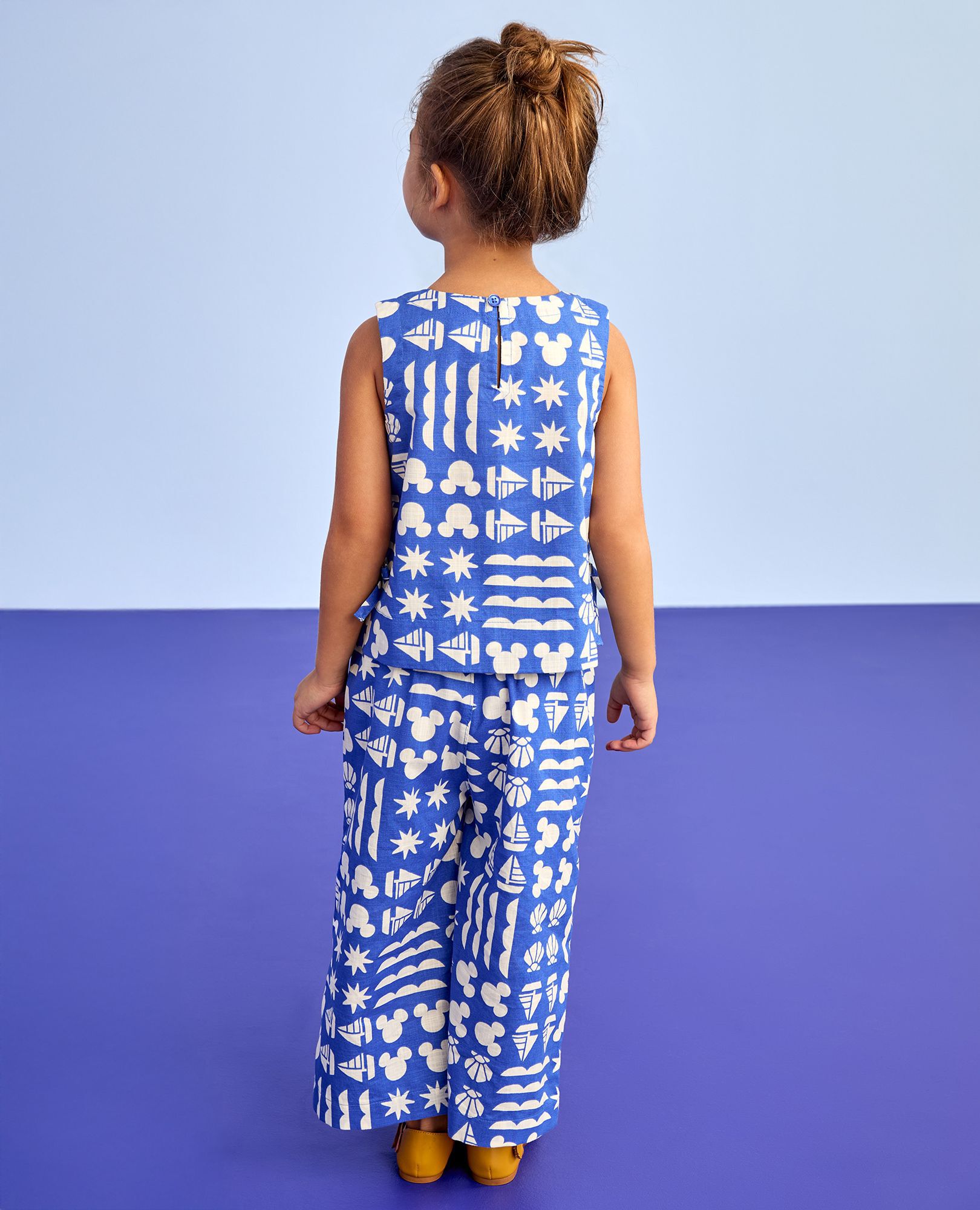 Disney Mickey Mouse Sleeveless Poplin Top & Wide Leg Pants Set in Mickey Mouse Sail Patchwork Blue - main