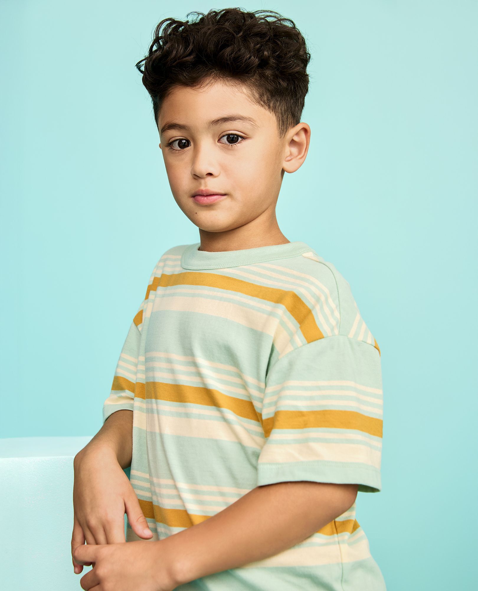 Striped T-Shirt in Hush Green/Almond Oil/Scandi Yellow - main