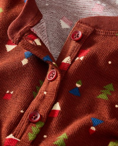 Women's Holiday Long Sleeve Waffle Henley Pajama Set in Forest Gnomes on Brown - main