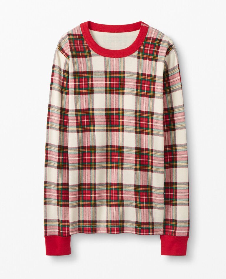 Adult Long John Top In Organic Cotton in Family Holiday Plaid - main