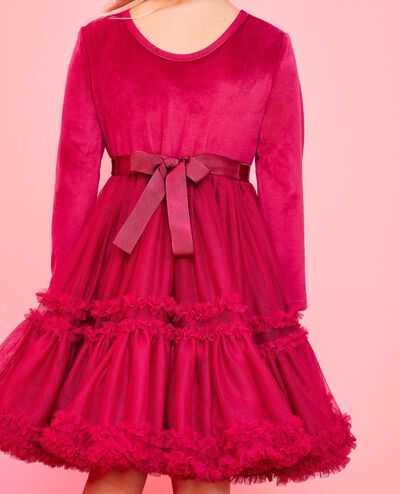 Long Sleeve Velour Tulle Tiered Dress in Raspberry - main