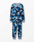 Long John Pajamas In Organic Cotton in Heather Blue Camo - main