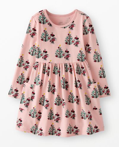 Disney Minnie Mouse Holiday Long Sleeve Playground Dress with Pockets in Christmas Minnie on Pink - main