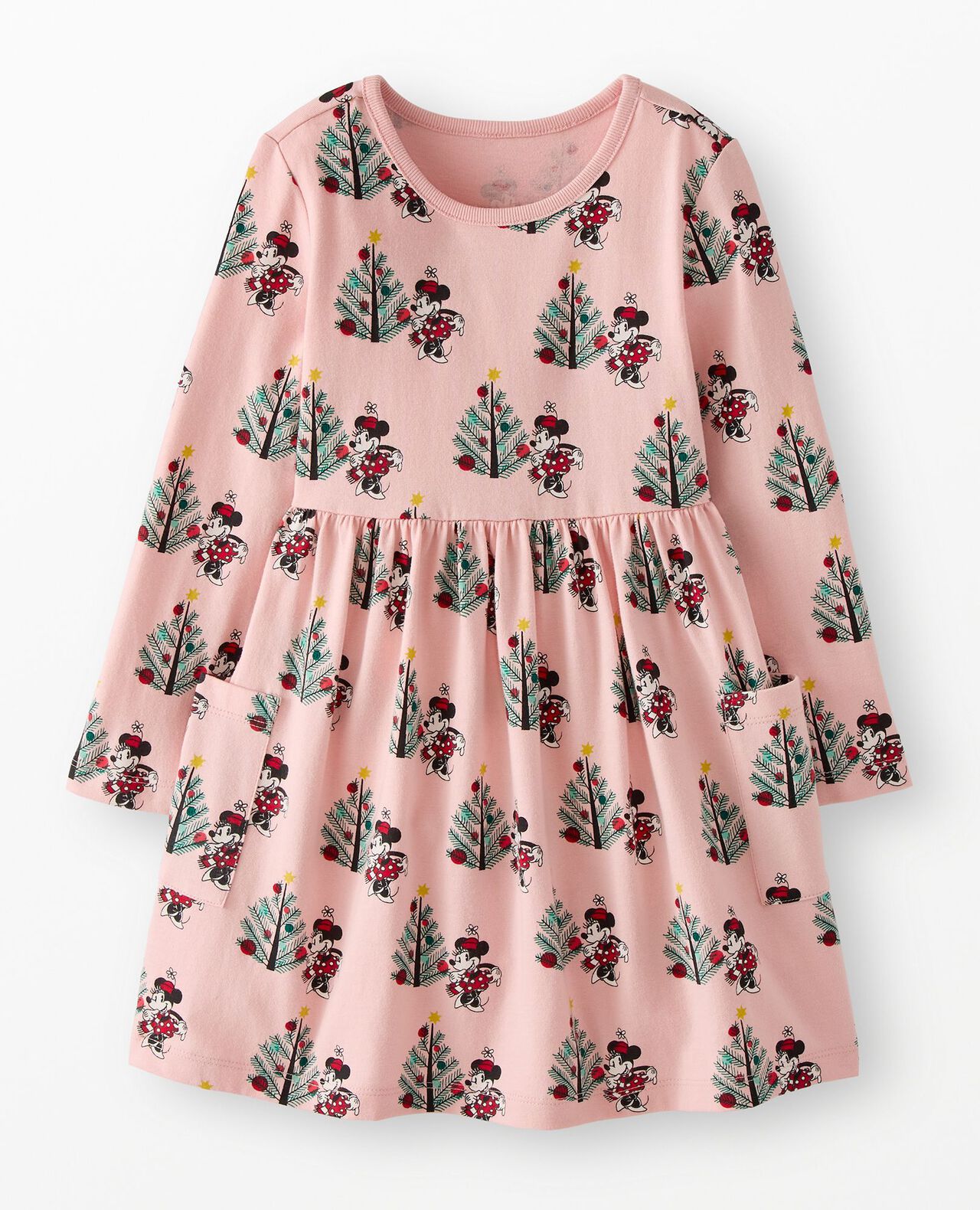 Disney Minnie Mouse Holiday Long Sleeve Playground Dress with Pockets in Christmas Minnie on Pink - main