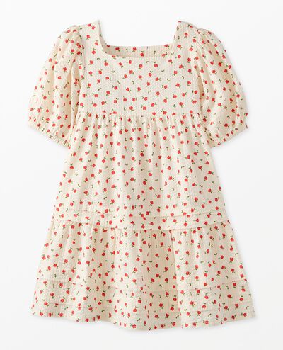 Seersucker Tiered Dress in Tiny Tulips on Ecru - main