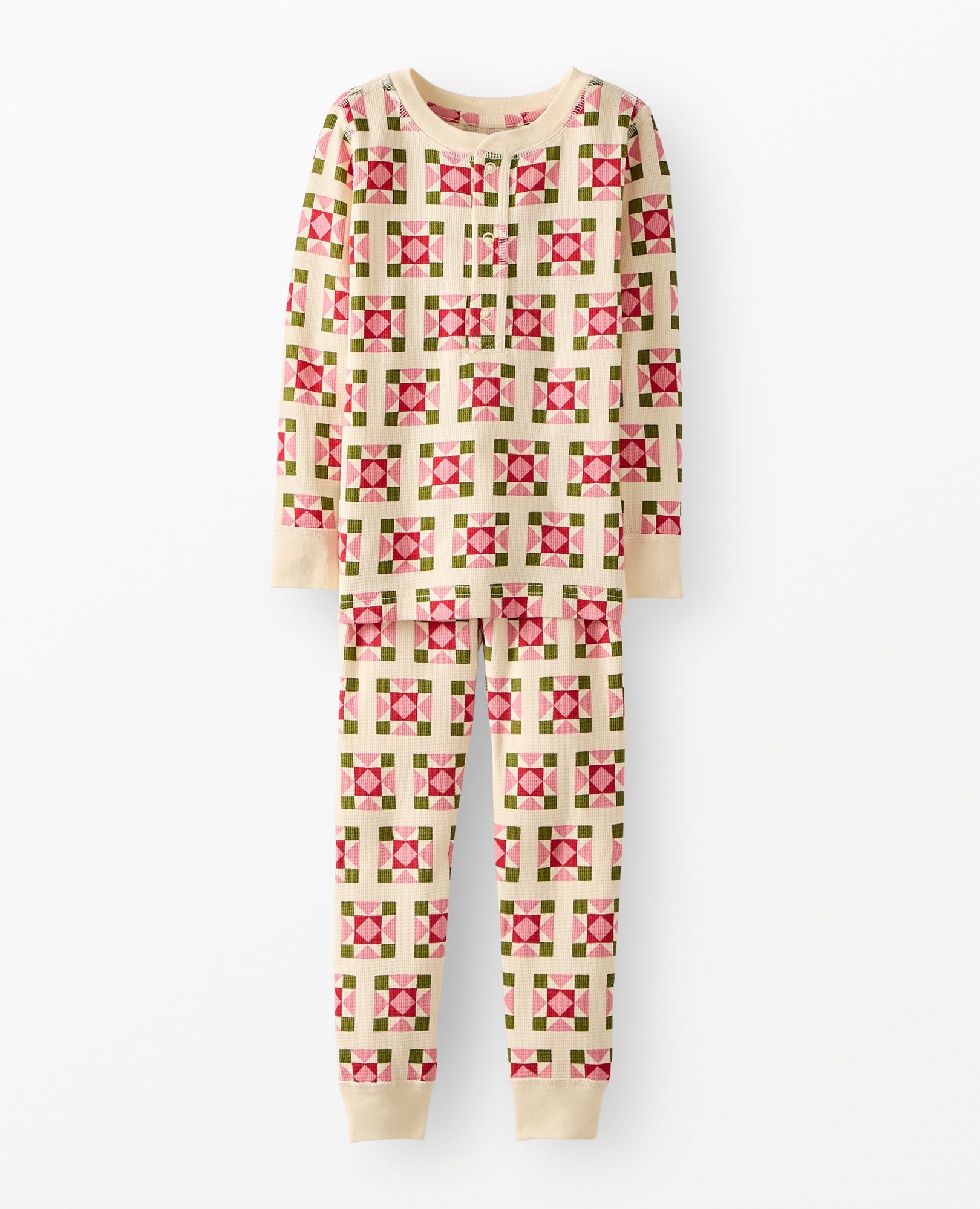 Holiday Waffle Pajama Set in Quilted Stars on Almond Oil - main