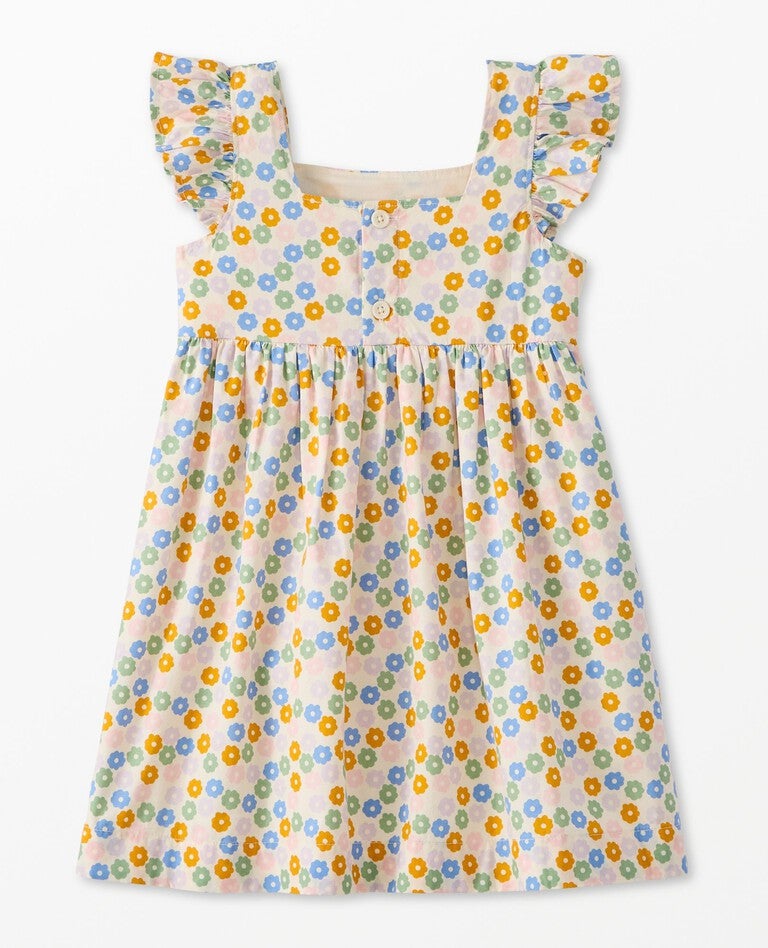 Ruffle Sleeve Poplin Dress with Pockets in Tiny Blossoms - main