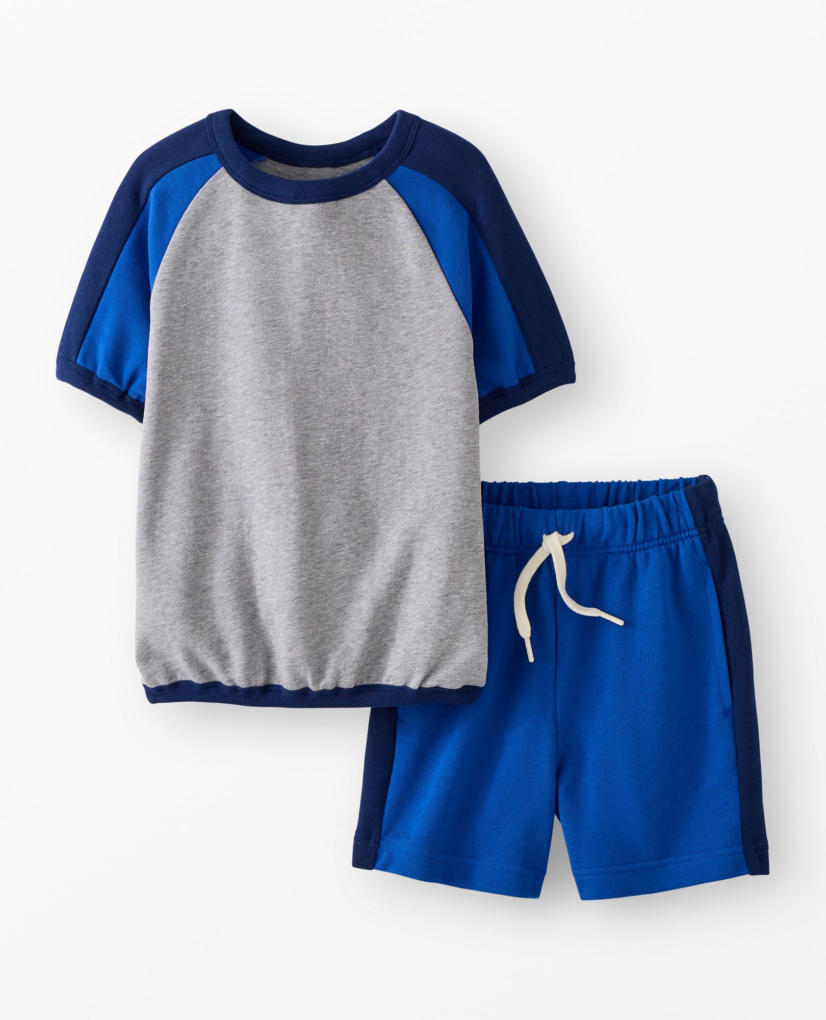 Relaxed Fit French Terry T-Shirt & Shorts Set in Navy/Blue/Grey Colorblock - main