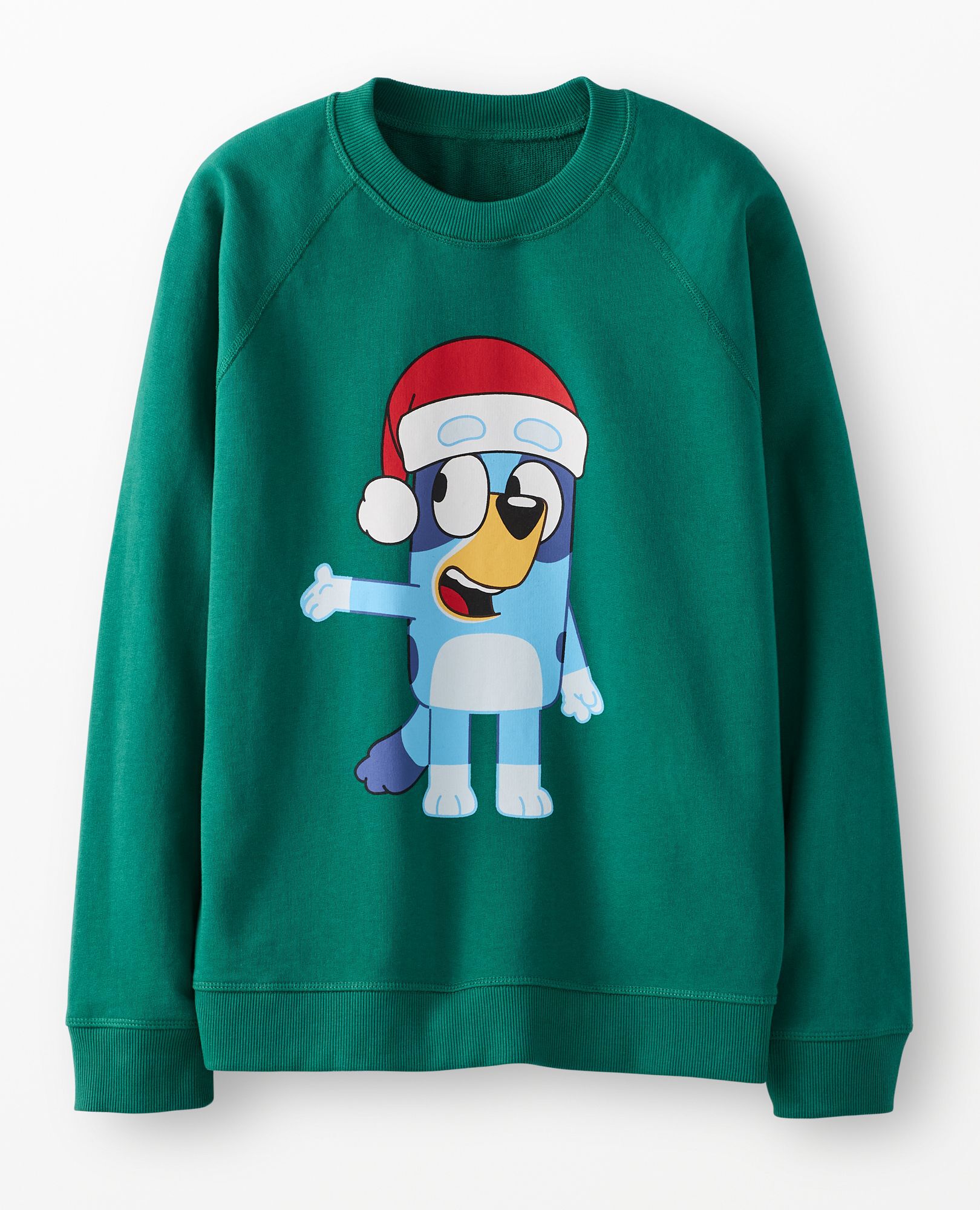 Adult Bluey Holiday French Terry Sweatshirt in Festive Bluey on Green - main