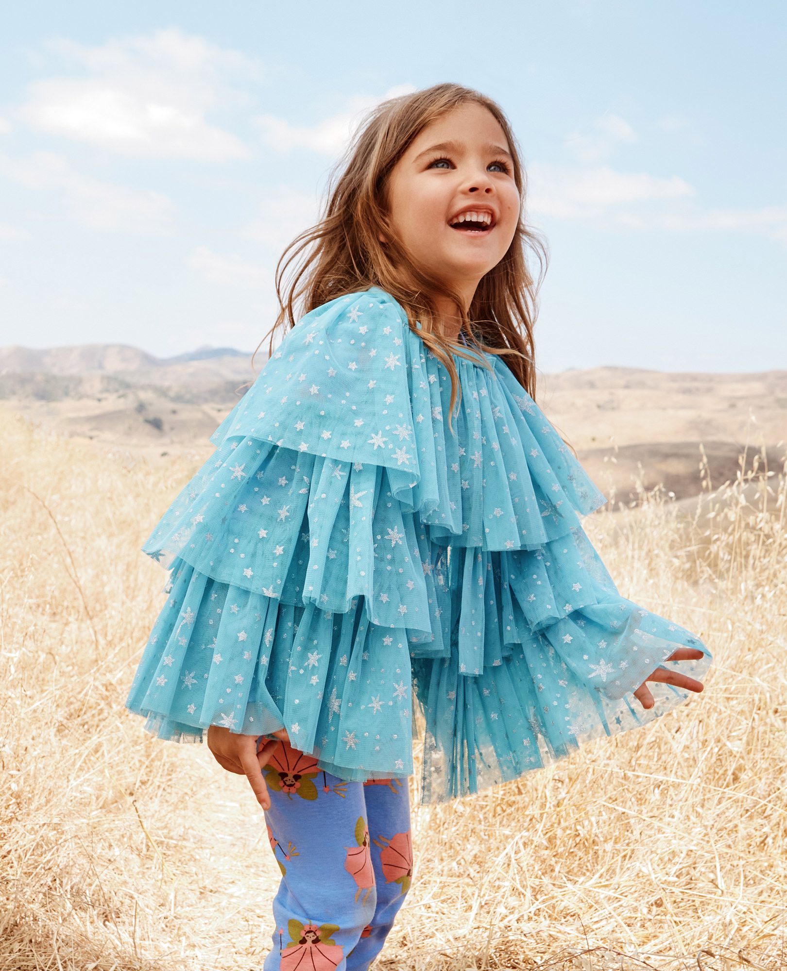 Shimmer Tulle Ruffle Capelet in Chalk Blue - main