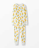 Long John Pajamas In Organic Cotton in Lemonade in White - main