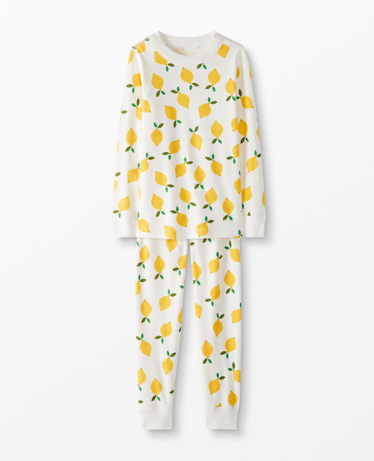 Long John Pajamas In Organic Cotton in Lemonade In White - main