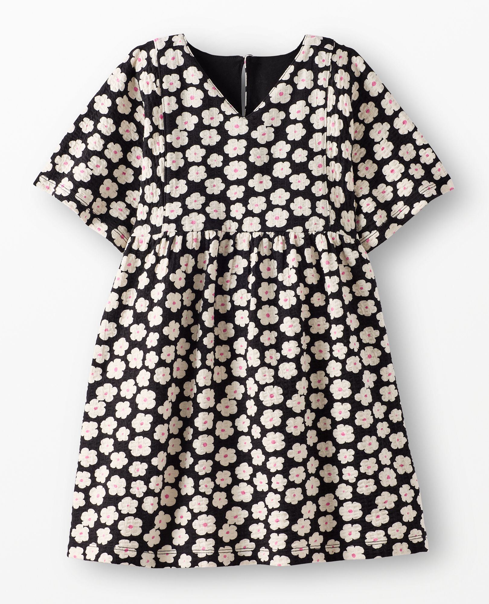 hanna andersson dress Ecru Floral On Black V-Neck Dress with Pockets
